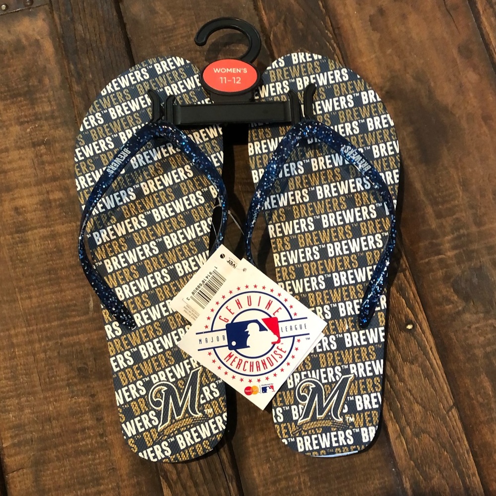 MLB Milwaukee Brewers baseball flip flops sandals